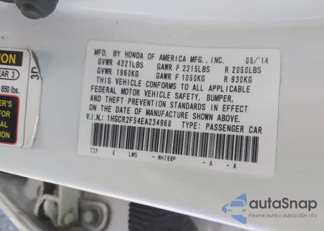 2014 Honda Accord Sport из США, поврежденный, VIN 1HGCR2F54EA234968